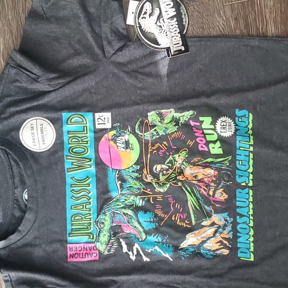 🦖 Jurassic World 2 Piece Kids - Long sleeve Shirt & Beenie/Hat/Touque 💙 LARGE - Picture 3 of 7